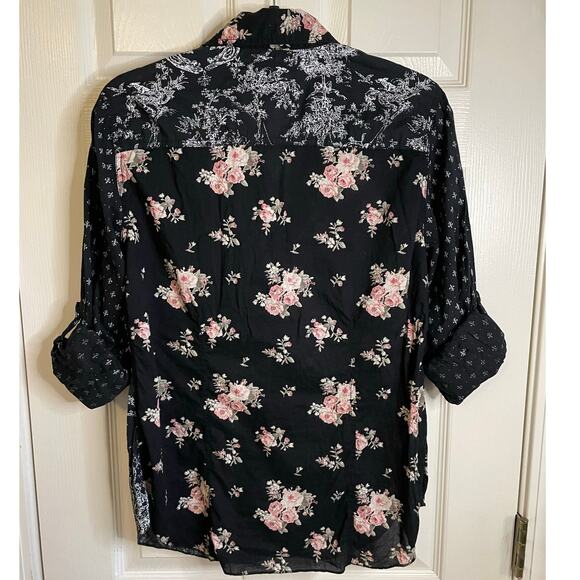 Cino Crinkle Button Up Blouse Long Sleeves Cotton Roll Tabs Sz L Shabby Chic - Picture 4 of 16